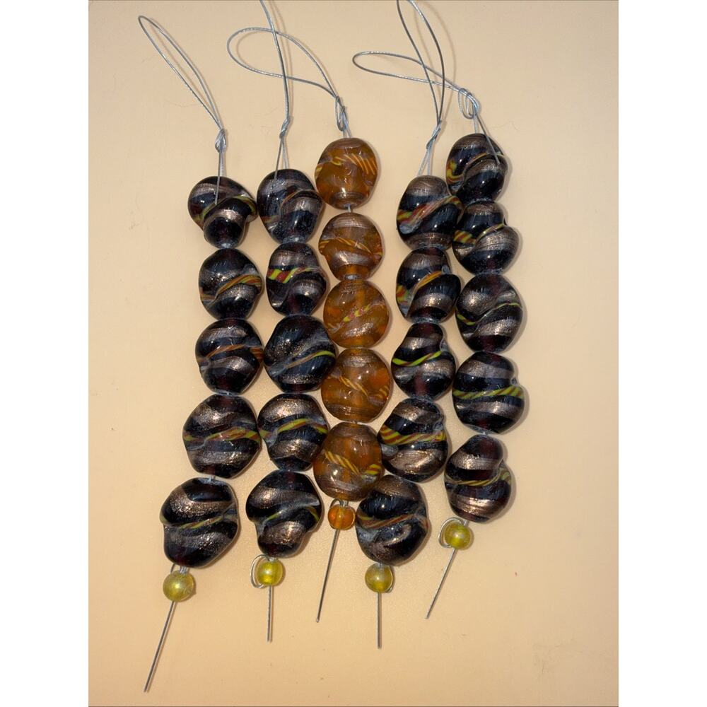 Lot of 5 Strands Large 3/4" Artisan Lampwork Glass Beads - Twisted Oval Focal